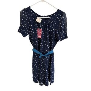 Tommy Hilfiger Girl Navy Star Print Dress NWT Size Medium Bow Belt‎
